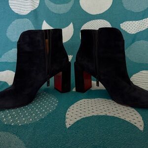Christian Louboutin Navy Blue Navy Ankle Boots with Red Heel